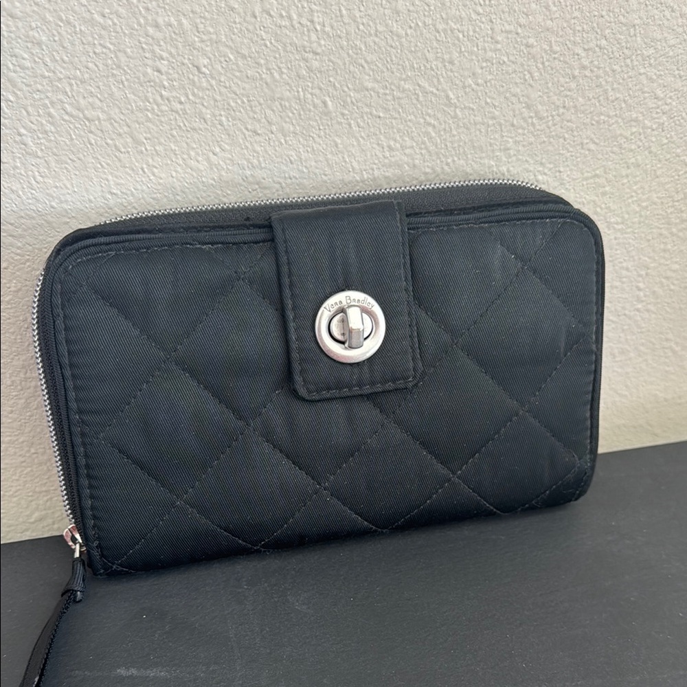 Vera Bradley Women's Performance Twill Turnlock Wallet With RFID, Black.